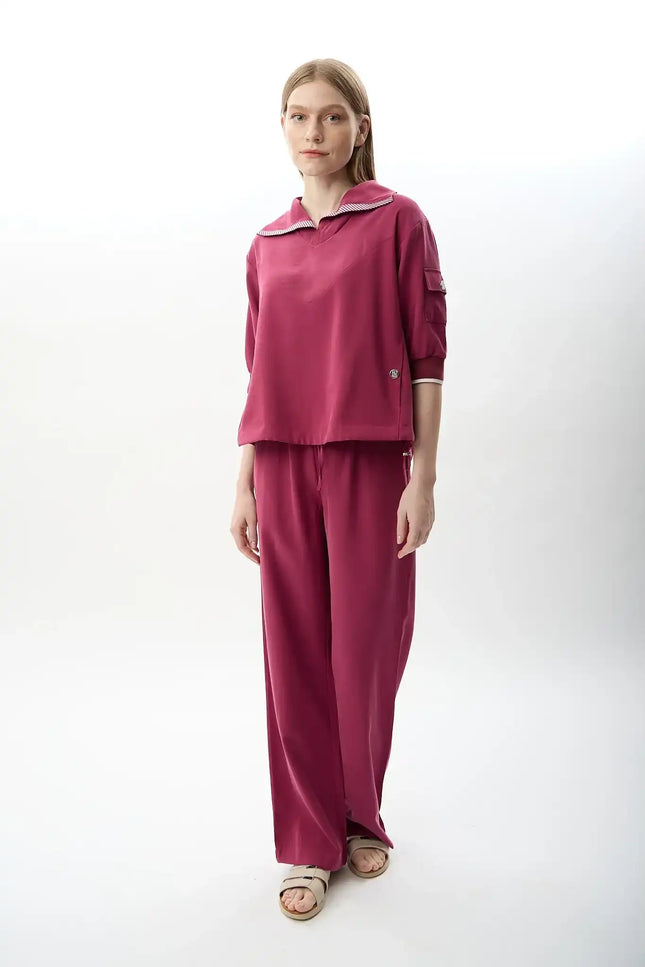 Bağcıklı Düz Paça Pantolon (Fuşya)