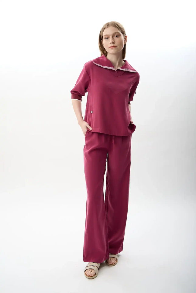 Bağcıklı Düz Paça Pantolon (Fuşya)