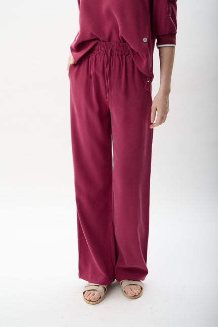 Bağcıklı Düz Paça Pantolon (Fuşya)