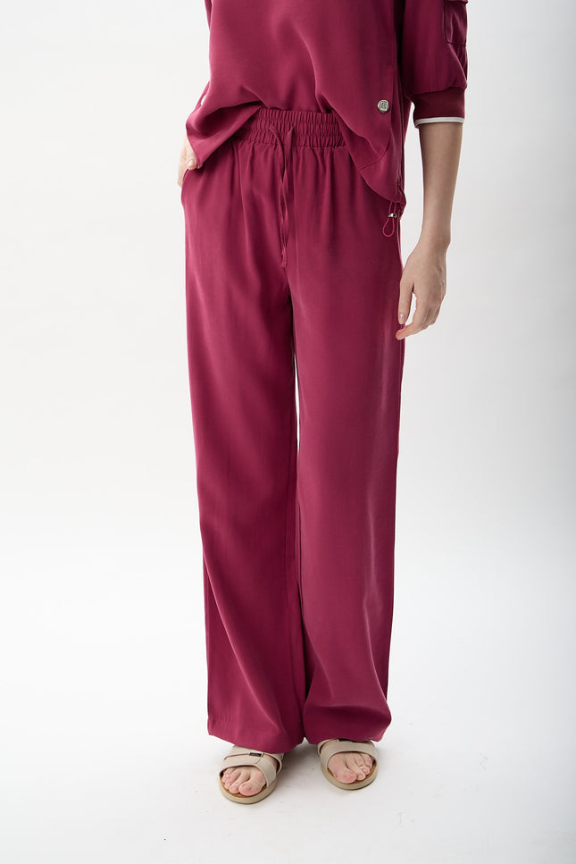 Bağcıklı Düz Paça Pantolon (Fuşya)