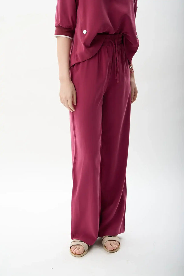 Bağcıklı Düz Paça Pantolon (Fuşya)