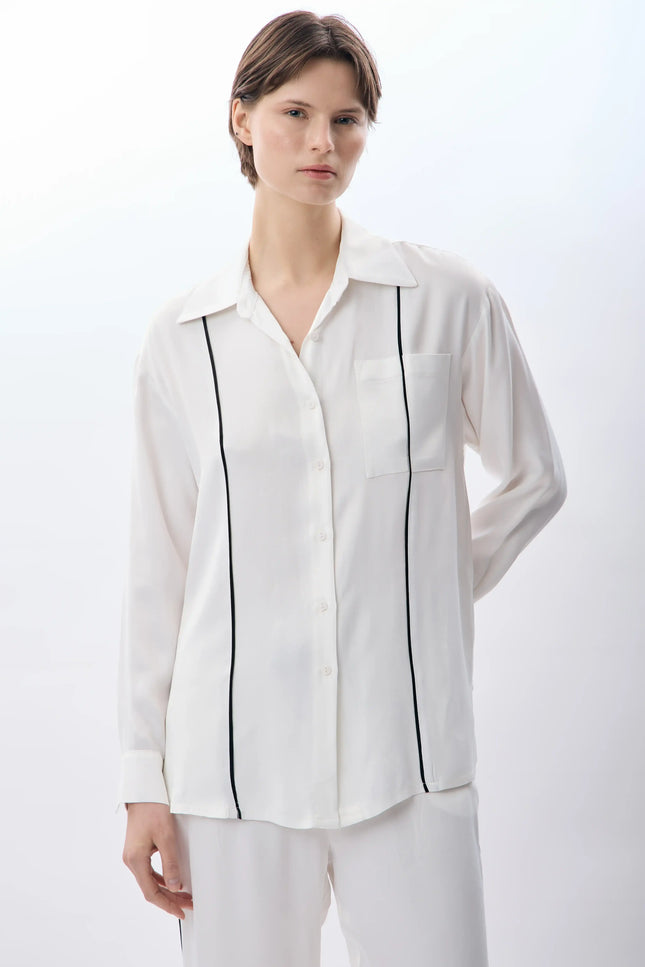 Uzun Kollu Tek Cepli Gömlek (Ekru)