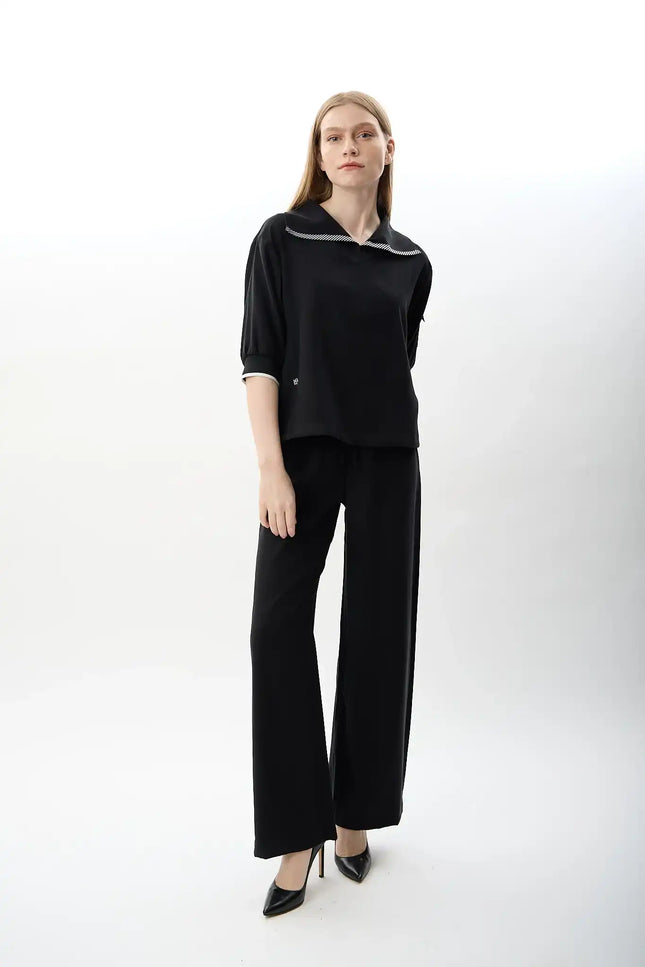 Bağcıklı Düz Paça Pantolon (Siyah)