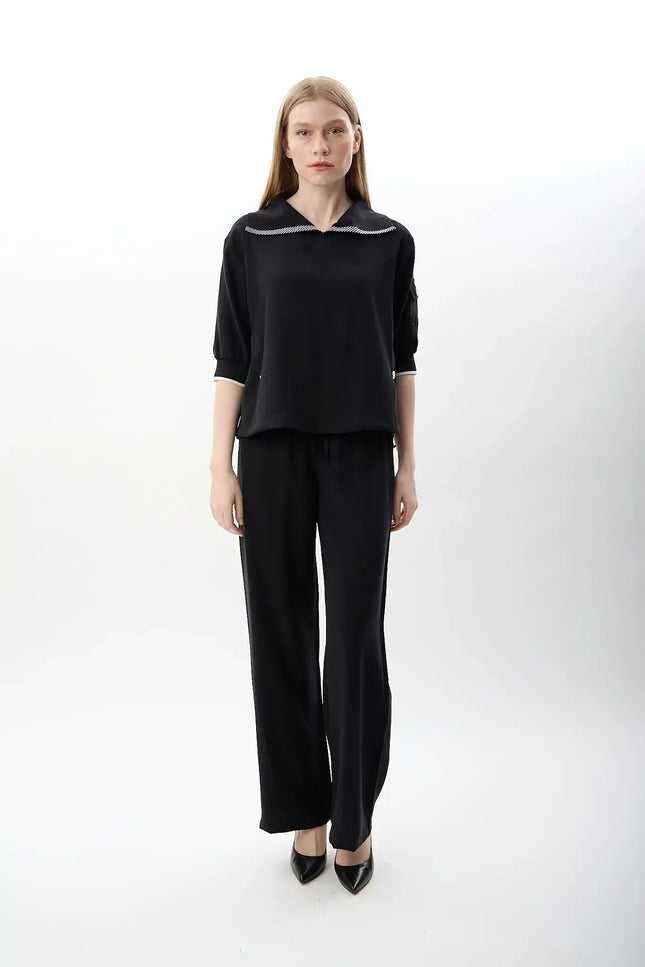 Bağcıklı Düz Paça Pantolon (Siyah)