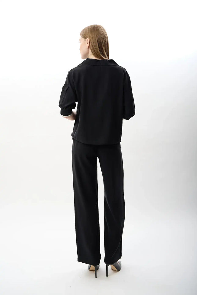 Bağcıklı Düz Paça Pantolon (Siyah)