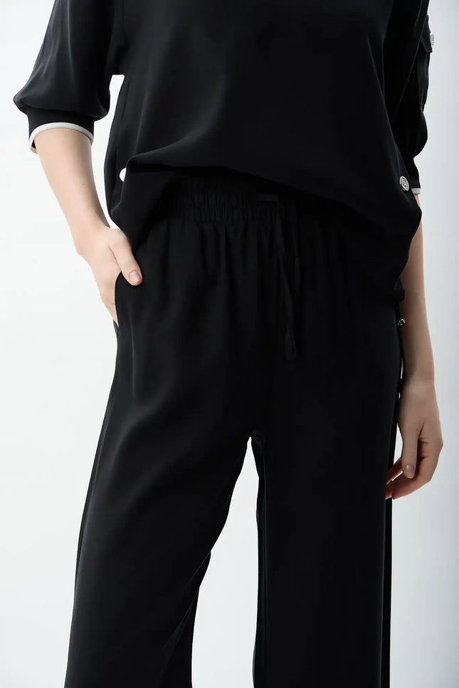 Bağcıklı Düz Paça Pantolon (Siyah)