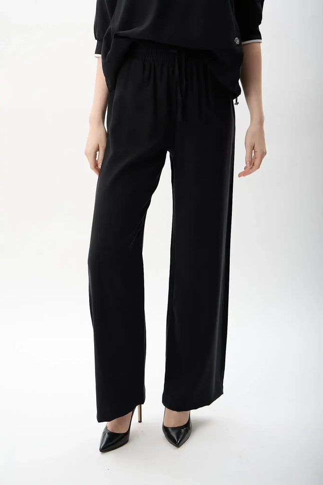Bağcıklı Düz Paça Pantolon (Siyah)
