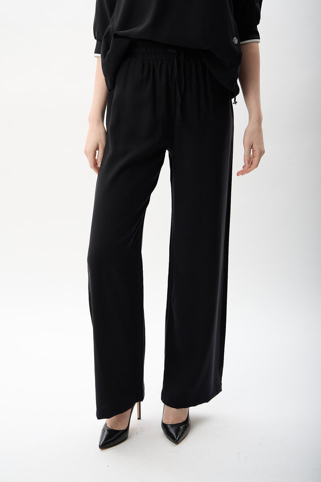 Bağcıklı Düz Paça Pantolon (Siyah)