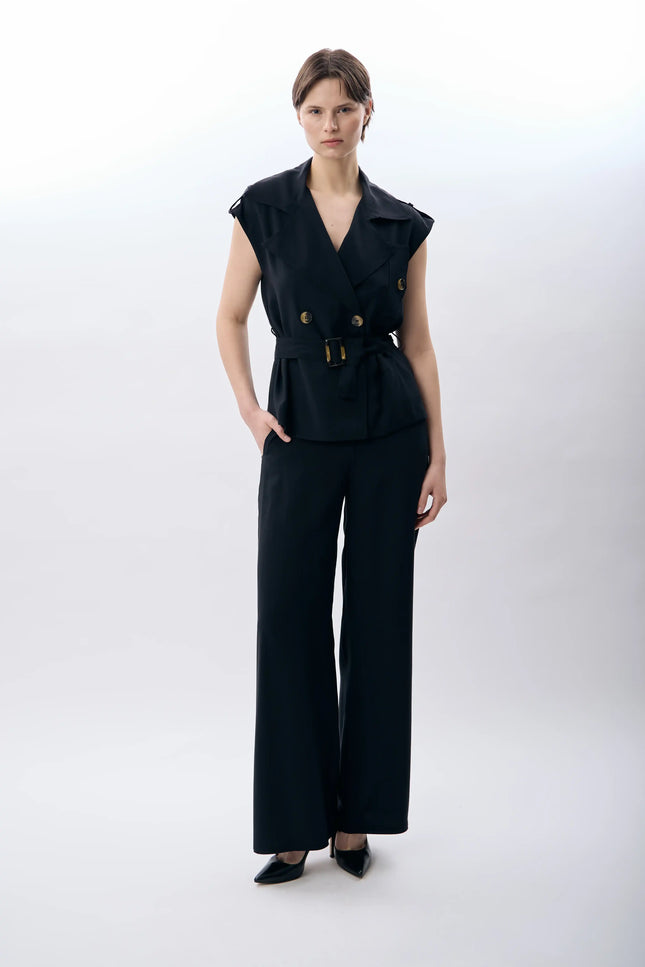 Kemerli Kruvaze Yelek (Siyah)