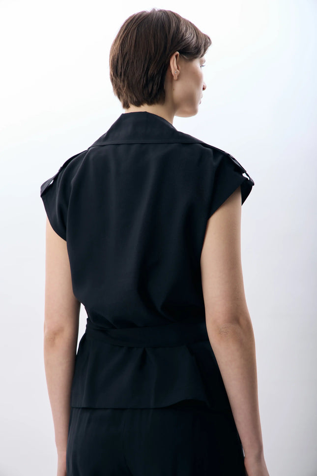 Kemerli Kruvaze Yelek (Siyah)