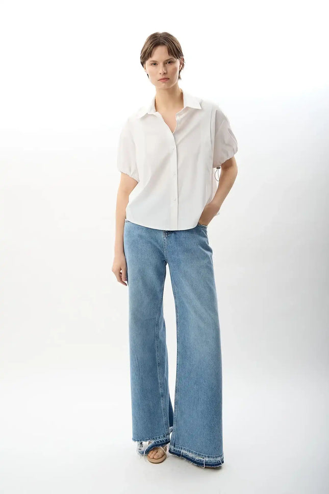 Kısa Kollu Crop Gömlek (Beyaz)