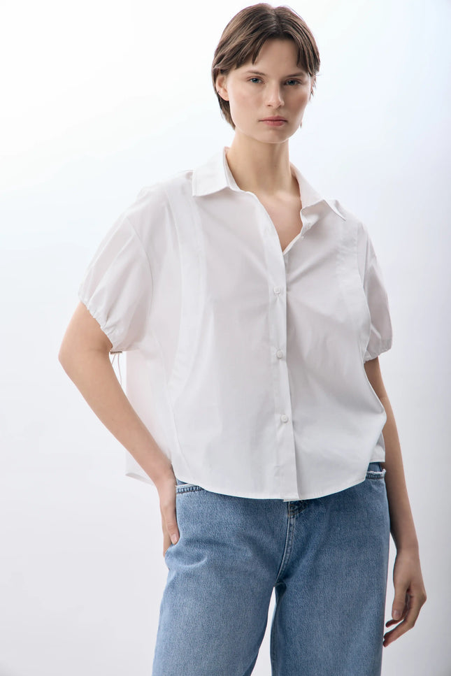 Kısa Kollu Crop Gömlek (Beyaz)