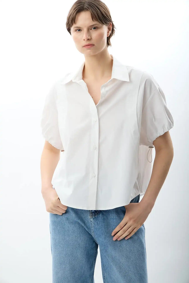 Kısa Kollu Crop Gömlek (Beyaz)