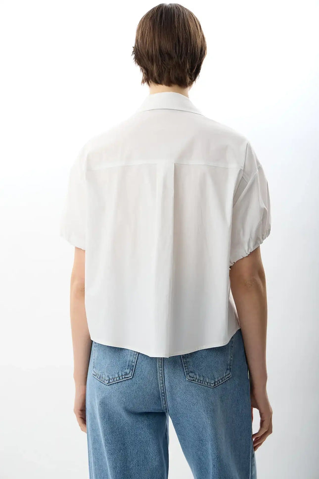 Kısa Kollu Crop Gömlek (Beyaz)