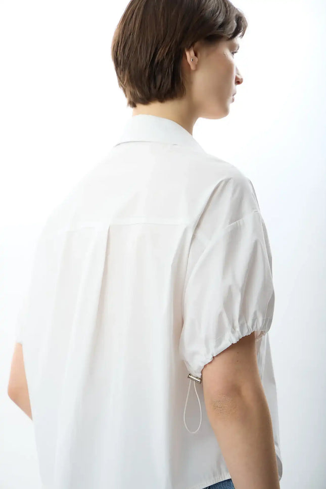 Kısa Kollu Crop Gömlek (Beyaz)