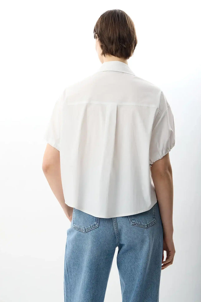 Kısa Kollu Crop Gömlek (Beyaz)