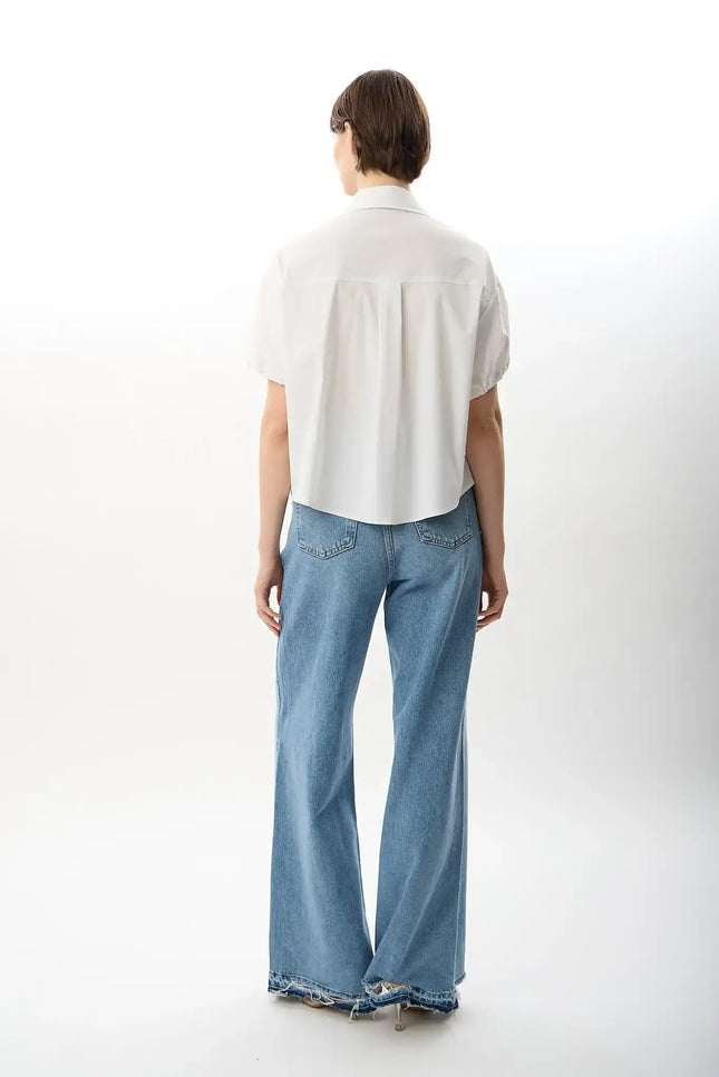 Kısa Kollu Crop Gömlek (Beyaz)