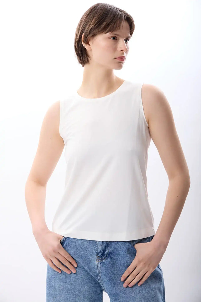 Bisiklet Yaka Kolsuz Atlet (Ekru)