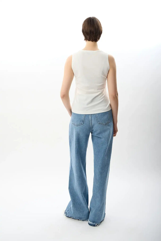 Bisiklet Yaka Kolsuz Atlet (Ekru)