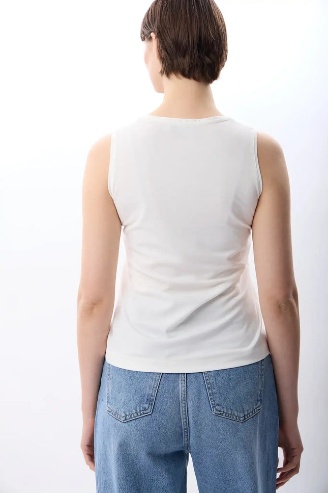 Bisiklet Yaka Kolsuz Atlet (Ekru)