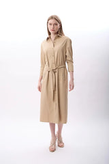 Taş Detaylı Gömlek Elbise (Bej)