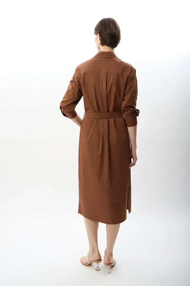 Taş Detaylı Gömlek Elbise (Kahve)