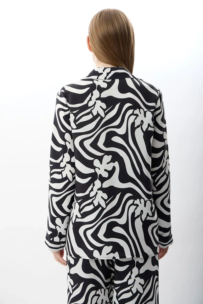 Desenli Oversize Kimono Gömlek (Siyah Beyaz)