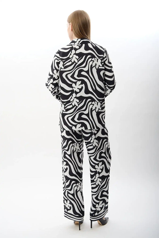 Desenli Oversize Kimono Gömlek (Siyah Beyaz)