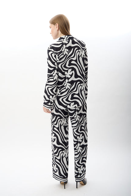 Desenli Oversize Kimono Gömlek (Siyah Beyaz)