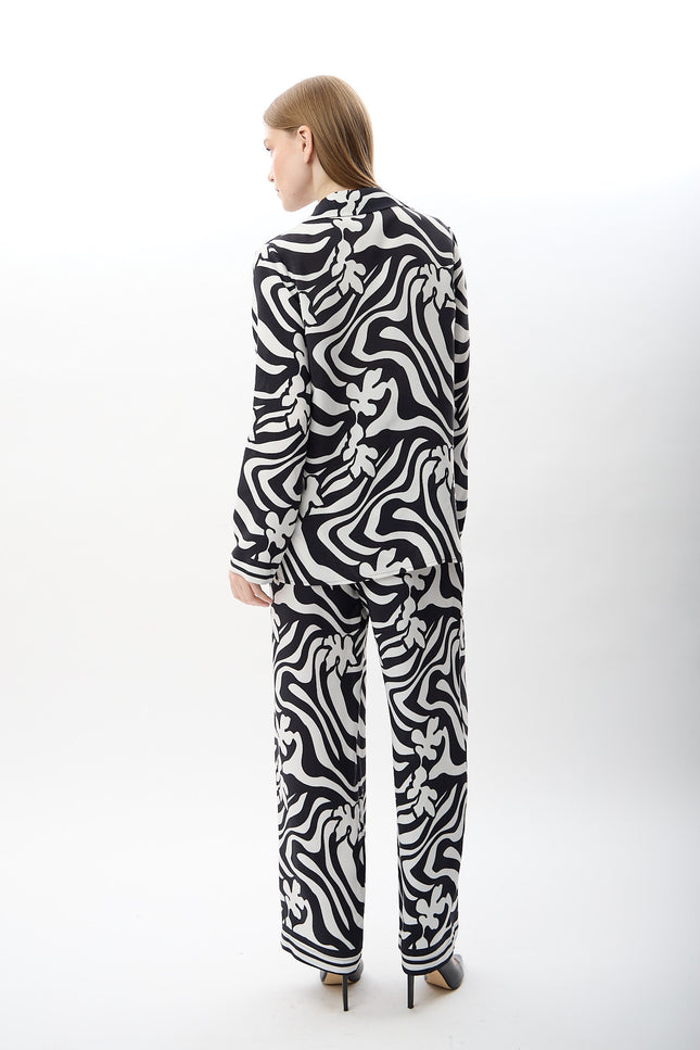 Desenli Oversize Kimono Gömlek (Siyah Beyaz)