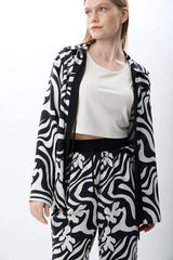 Desenli Oversize Kimono Gömlek (Siyah Beyaz)