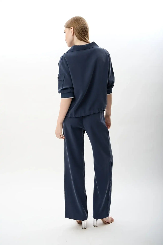 Bağcıklı Düz Paça Pantolon (Lacivert)