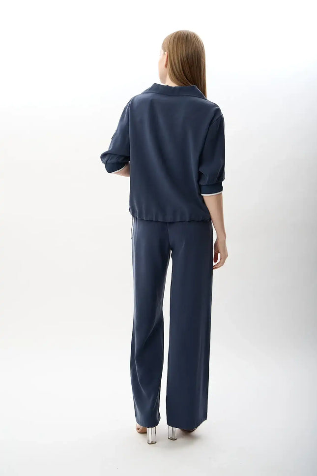 Bağcıklı Düz Paça Pantolon (Lacivert)