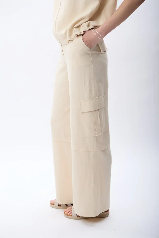 Yüksek Bel Keten Pantolon (Krem)