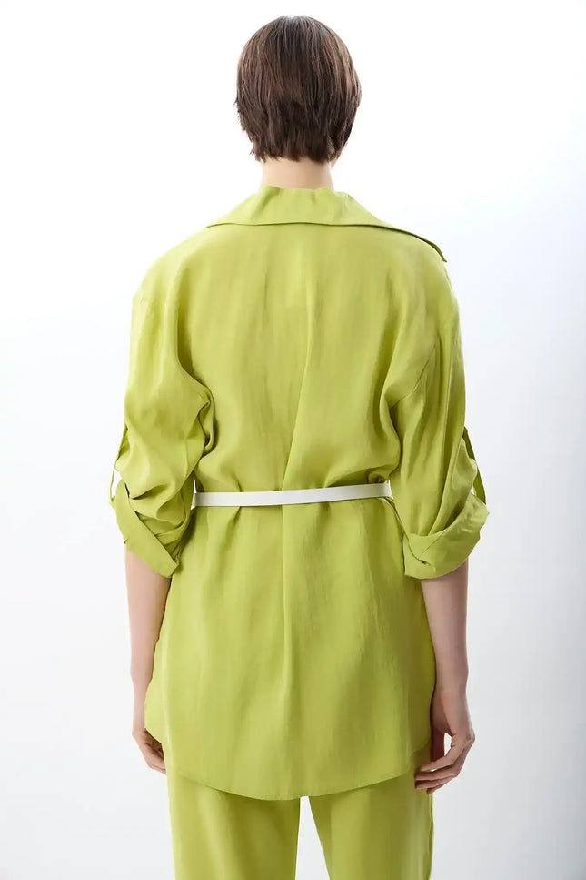 Yırtmaç Detay Kemerli Gömlek (Yeşi)