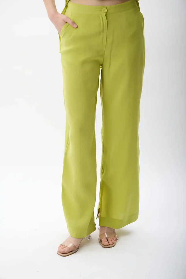 Bol Kesim Yırtmaçlı Pantolon (Yeşil)