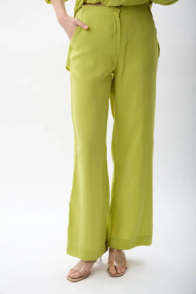 Bol Kesim Yırtmaçlı Pantolon (Yeşil)