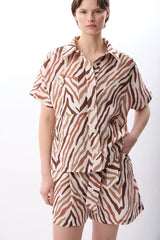 Zebra Desenli Kısa Şort (Bej)