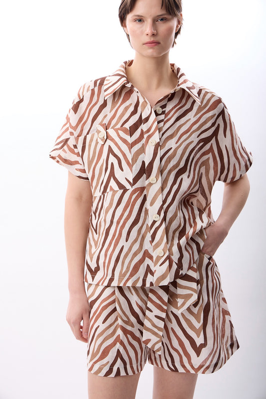 Zebra Desenli Kısa Şort (Bej)