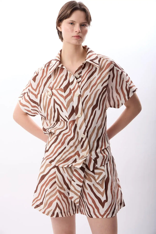 Zebra Desenli Kısa Şort (Bej)