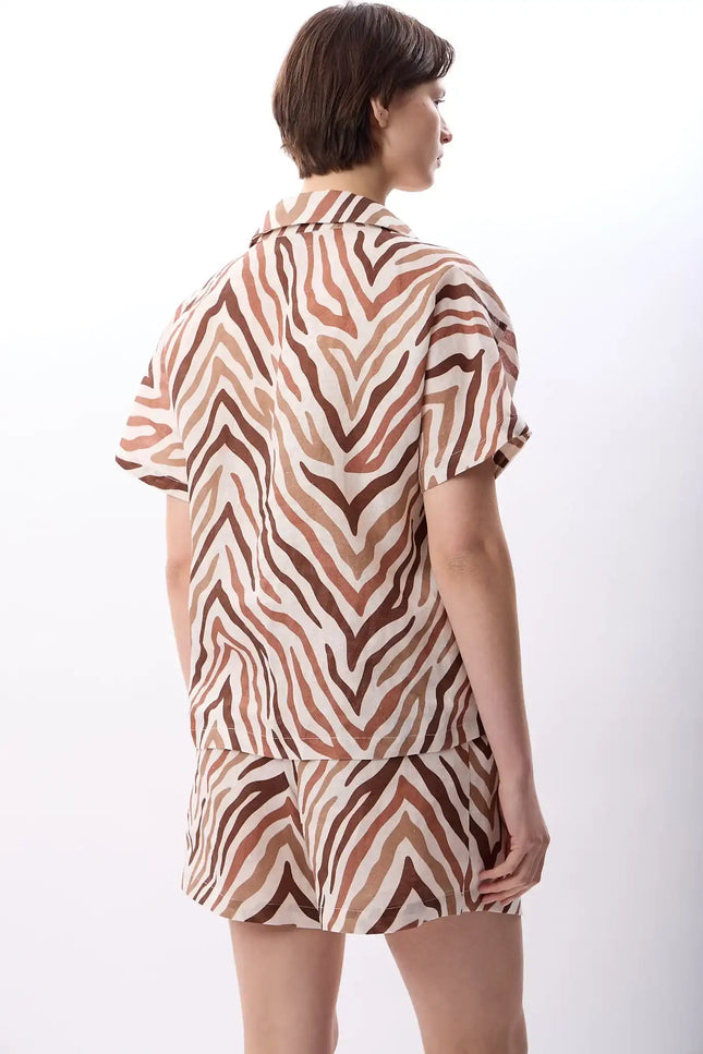 Zebra Desenli Kısa Şort (Bej)