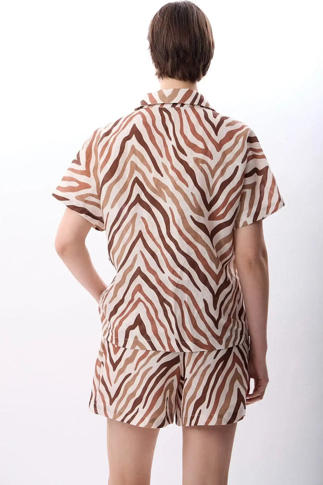 Zebra Desenli Kısa Şort (Bej)