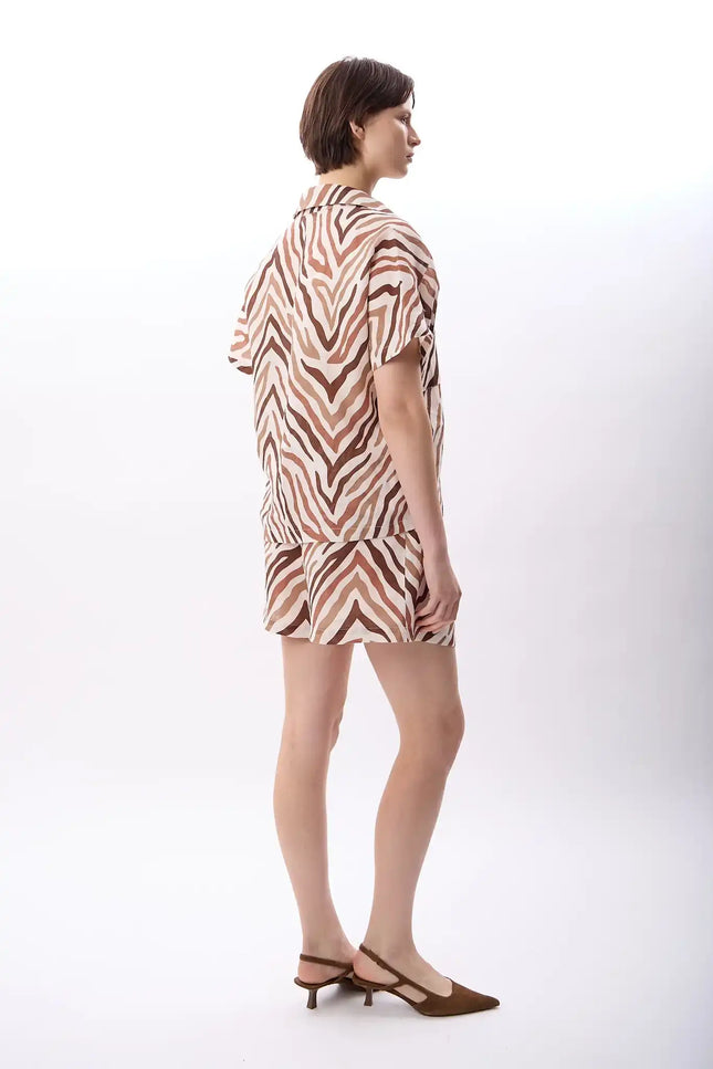 Zebra Desenli Kısa Şort (Bej)