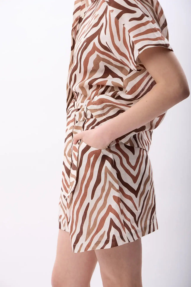 Zebra Desenli Kısa Şort (Bej)