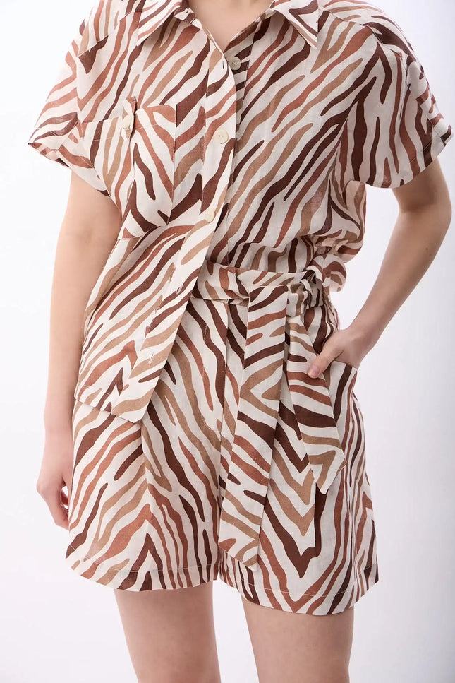 Zebra Desenli Kısa Şort (Bej)