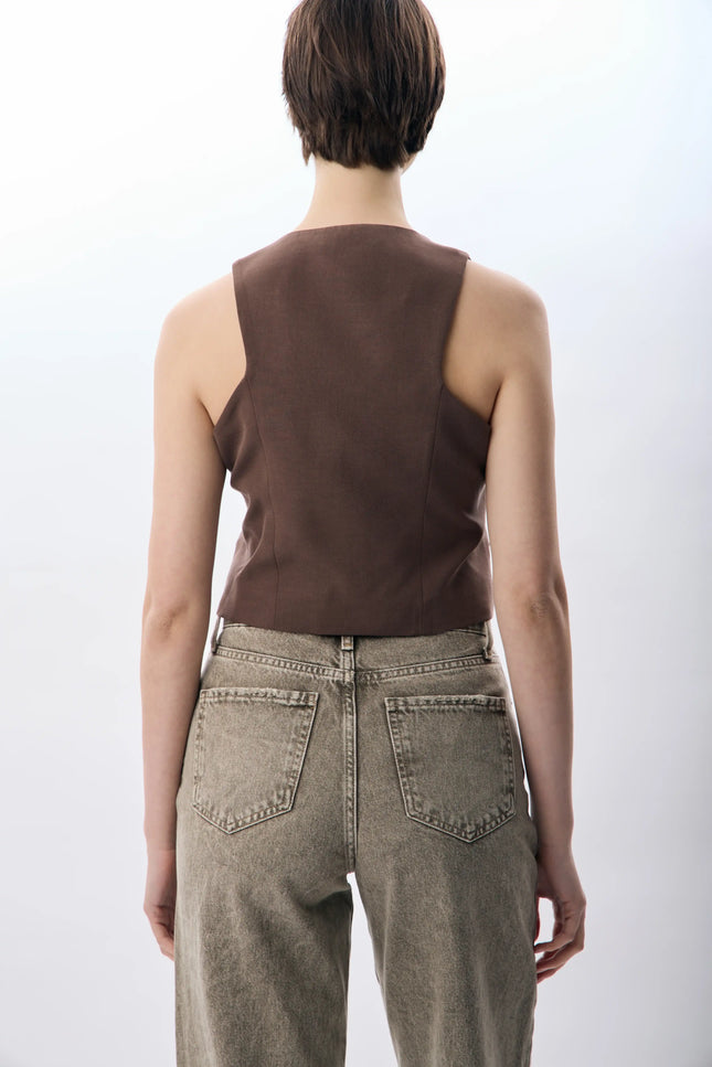 Dikiş Detaylı Kısa Yelek (Kahve)