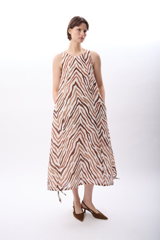 Zebra Desenli Bol Kesim Elbise (Kahve)