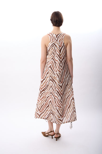 Zebra Desenli Bol Kesim Elbise (Kahve)