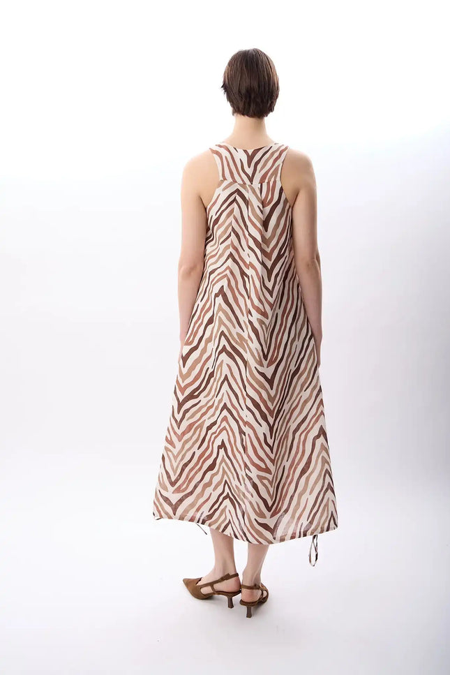 Zebra Desenli Bol Kesim Elbise (Kahve)