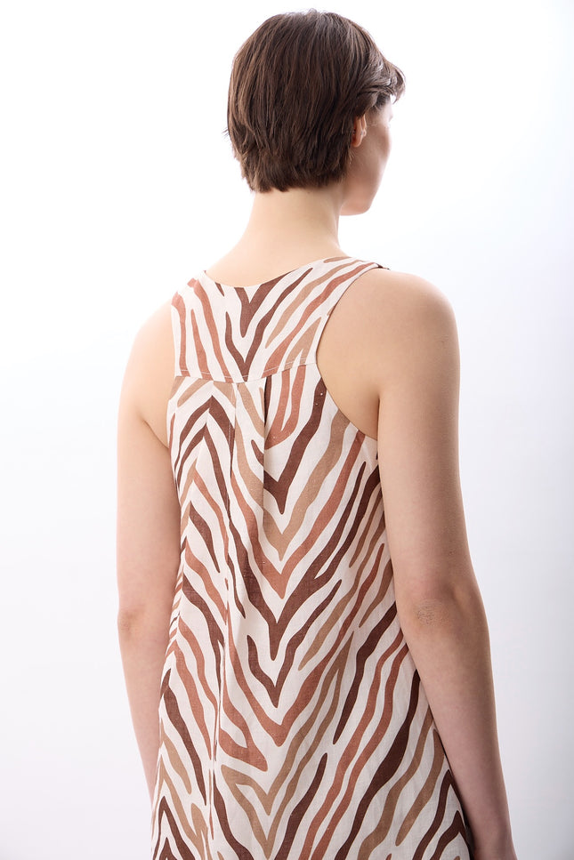 Zebra Desenli Bol Kesim Elbise (Kahve)